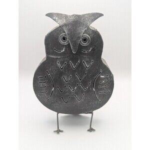 Rustic Metal Owl Candle Holder Tealight Votive Lantern Silver Grey Cutout Decor